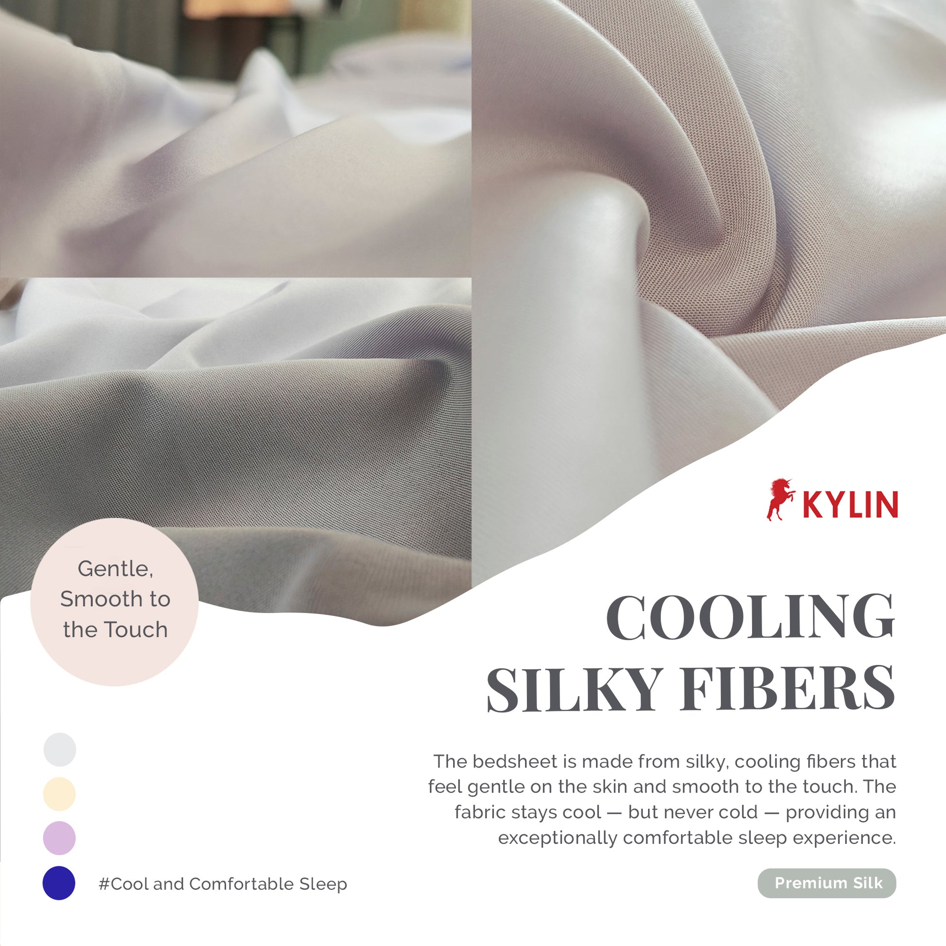 KYLIN Ice Silk-like Cooling Bedsheet 5in1 Fitted Sheet with Comforter