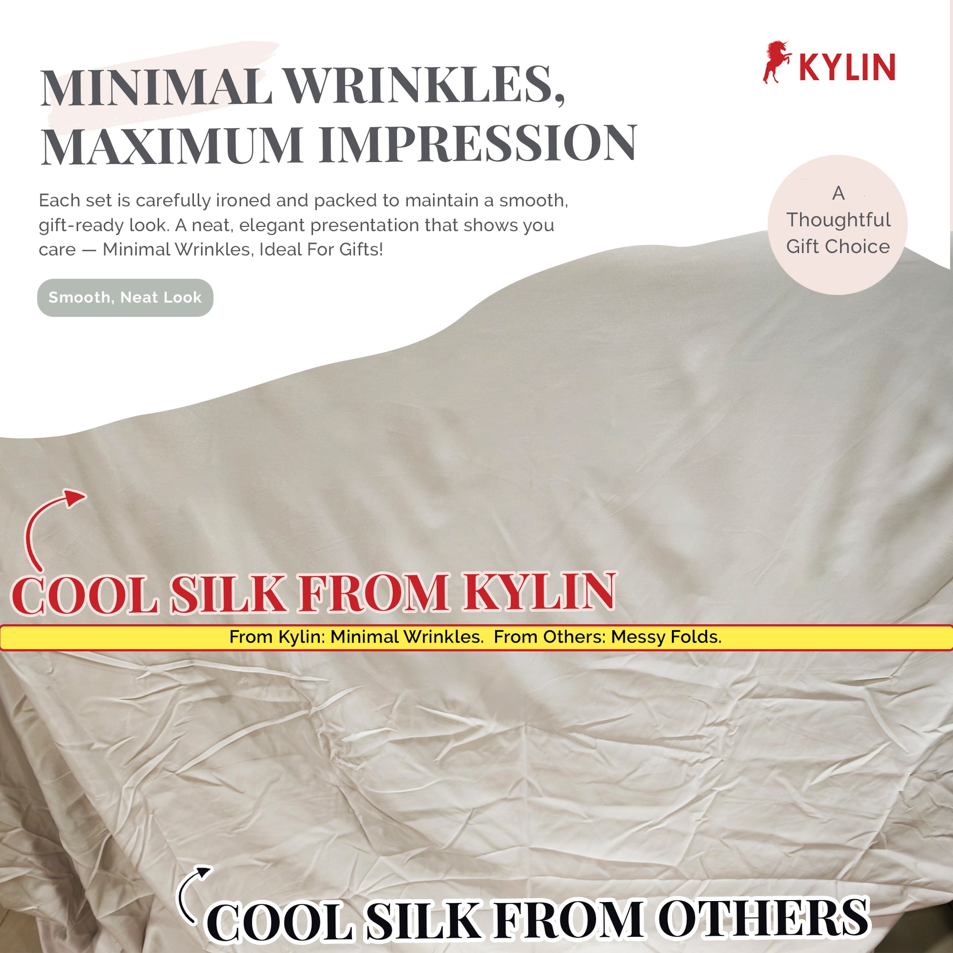 KYLIN Ice Silk-like Cooling Bedsheet 5in1 Fitted Sheet with Comforter