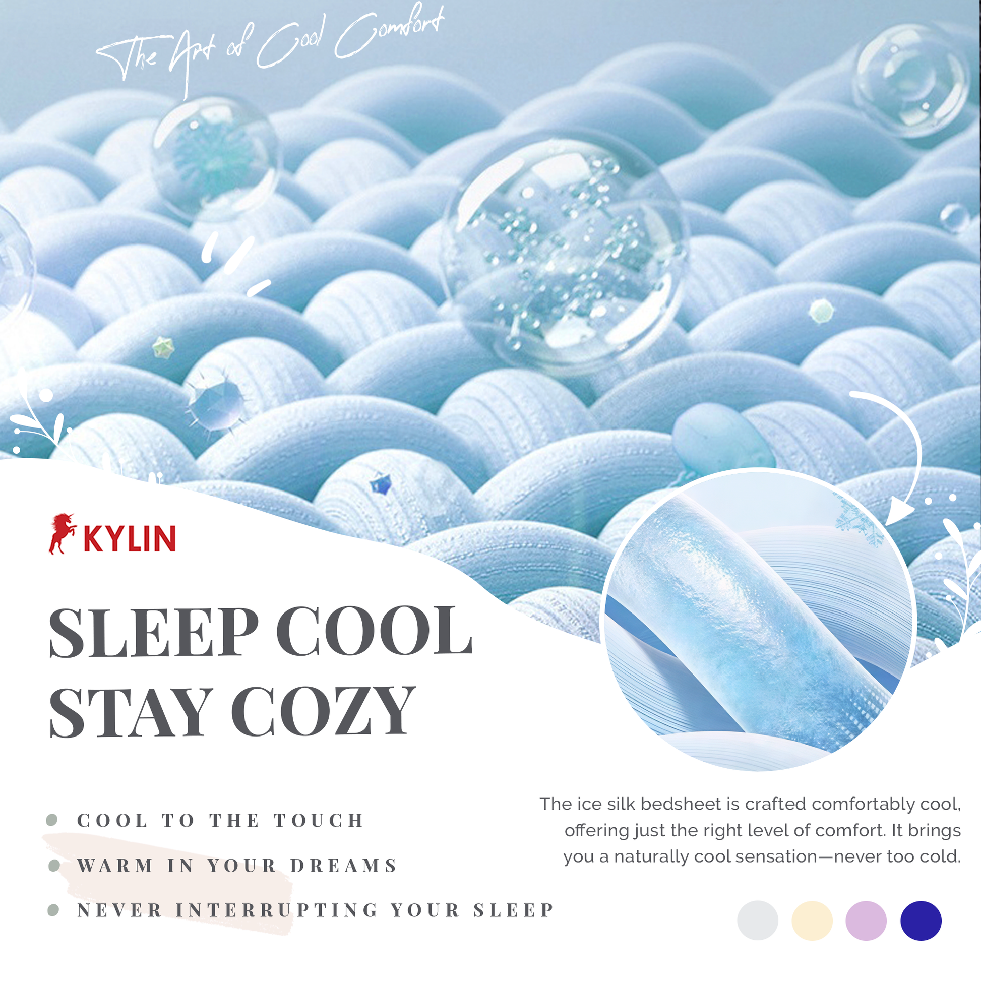 KYLIN Ice Silk-like Cooling Bedsheet 5in1 Fitted Sheet with Comforter